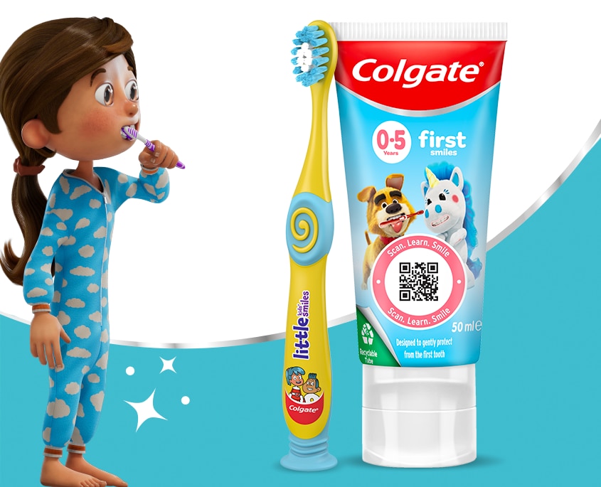 fată animată care se spală pe dinți